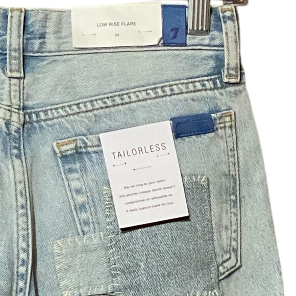 7 For All Mankind Low Rise Flare Jeans 27 Tailorless Iris Patch All Over Patches - Picture 15 of 16
